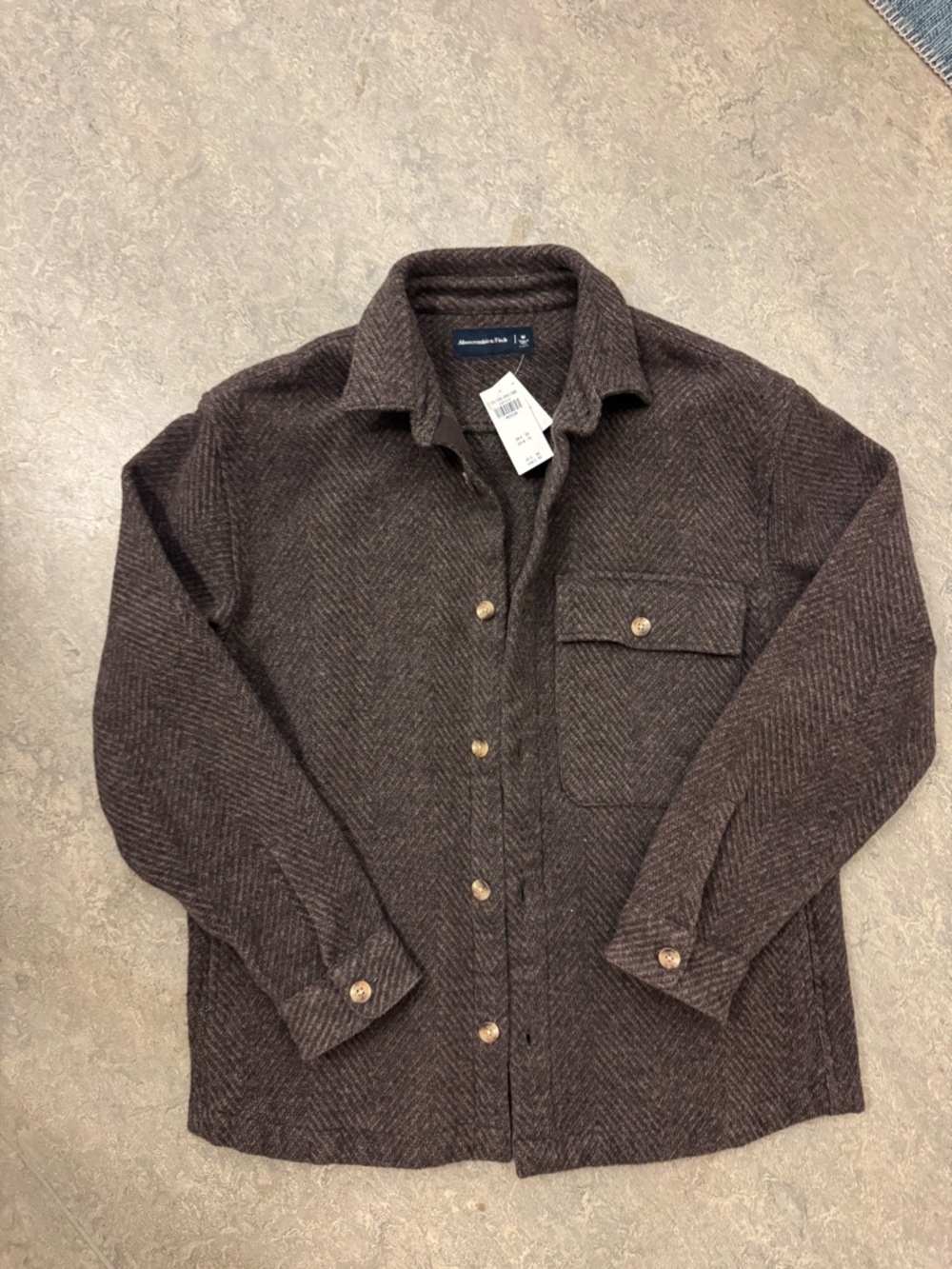 Abercrombie & Fitch Dark Brown Herringbone Button-Up Shacket Medium New